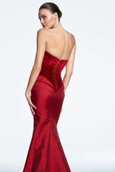 Strapless Floral Puff Detail Corset Maxi Dress